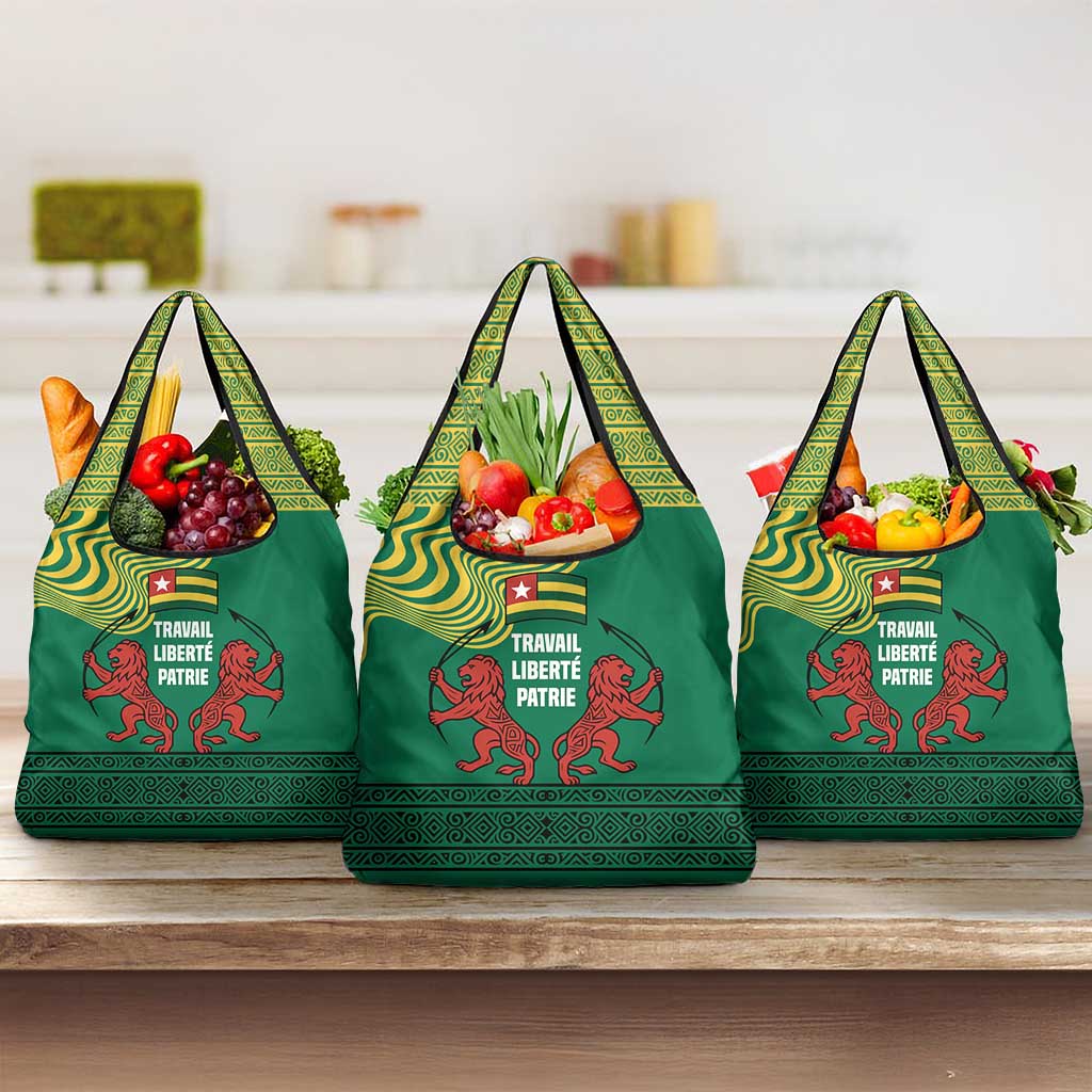 Togo Grocery Bag with Red Twin Lions and Travail Liberté Patrie Slogan