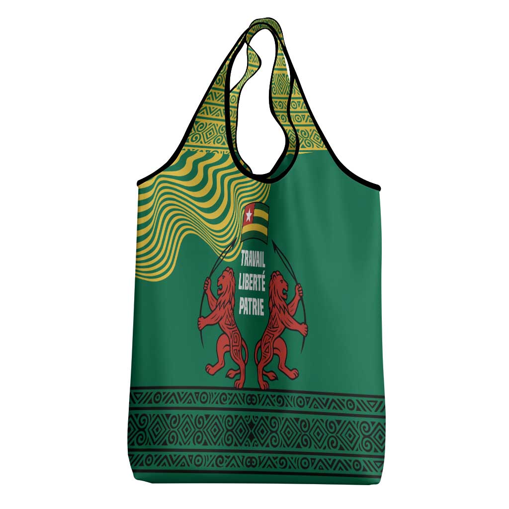 Togo Grocery Bag with Red Twin Lions and Travail Liberté Patrie Slogan