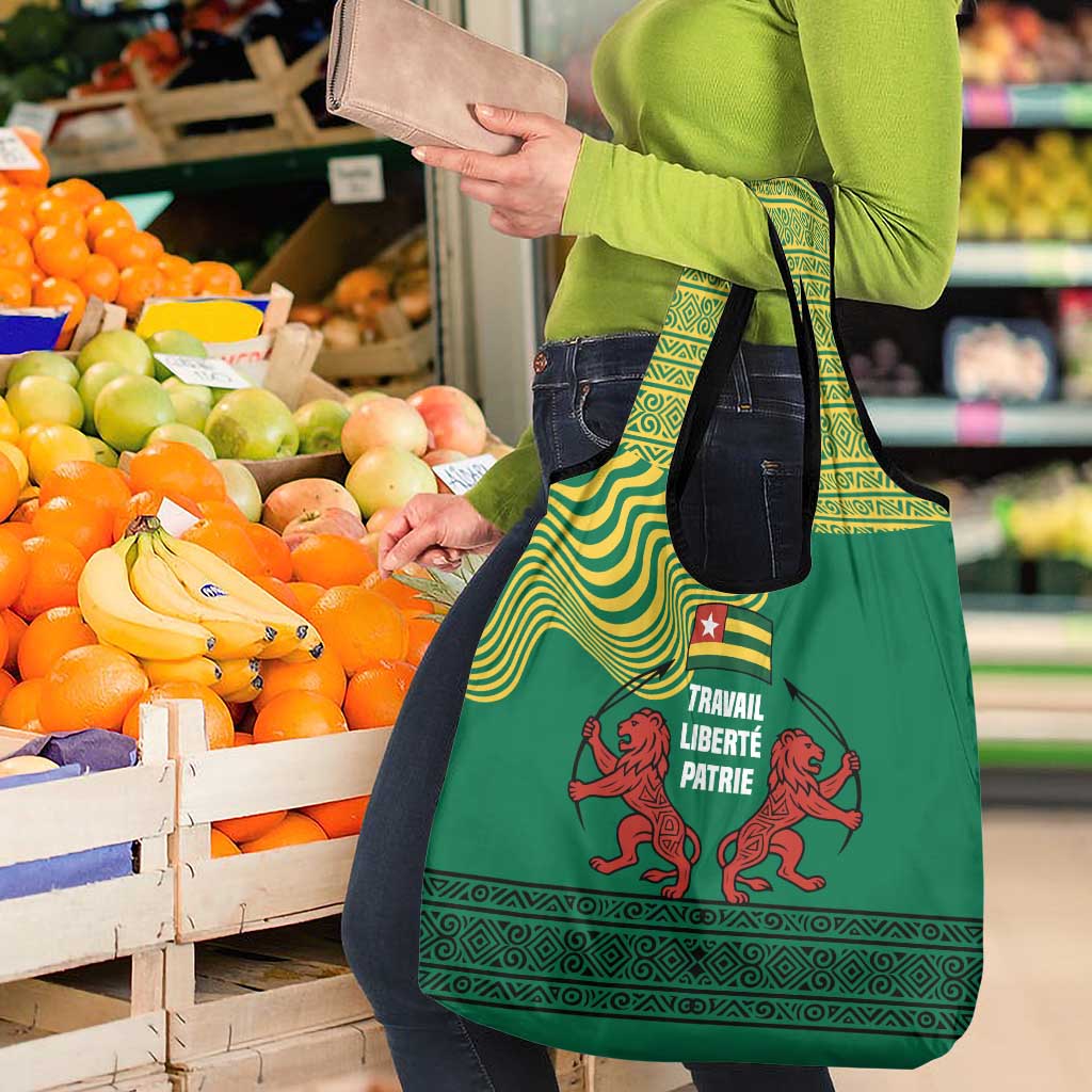 Togo Grocery Bag with Red Twin Lions and Travail Liberté Patrie Slogan