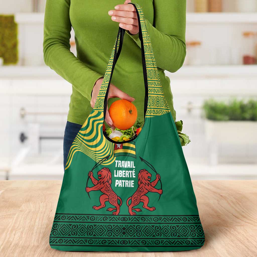 Togo Grocery Bag with Red Twin Lions and Travail Liberté Patrie Slogan