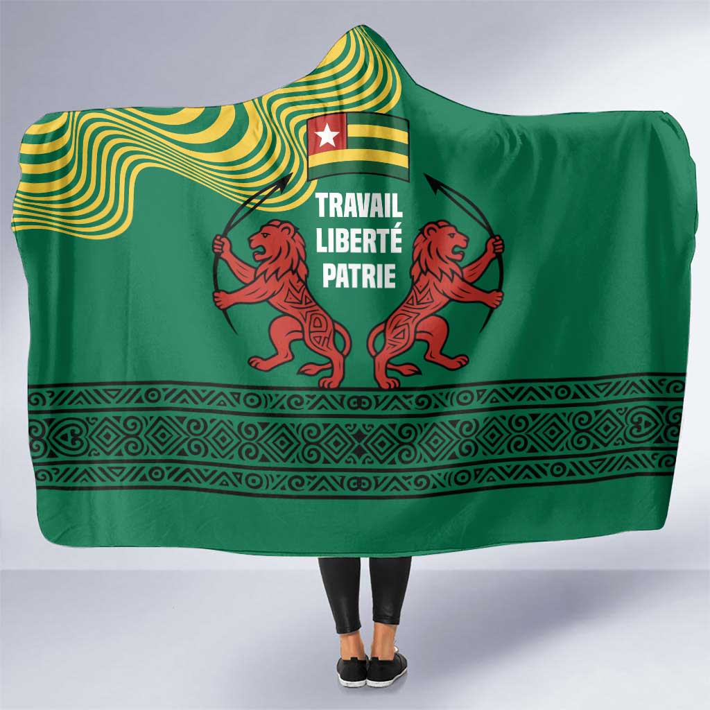 Togo Hooded Blanket with Red Twin Lions and Travail Liberté Patrie Slogan
