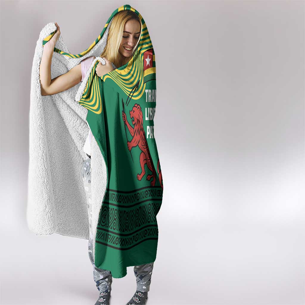Togo Hooded Blanket with Red Twin Lions and Travail Liberté Patrie Slogan