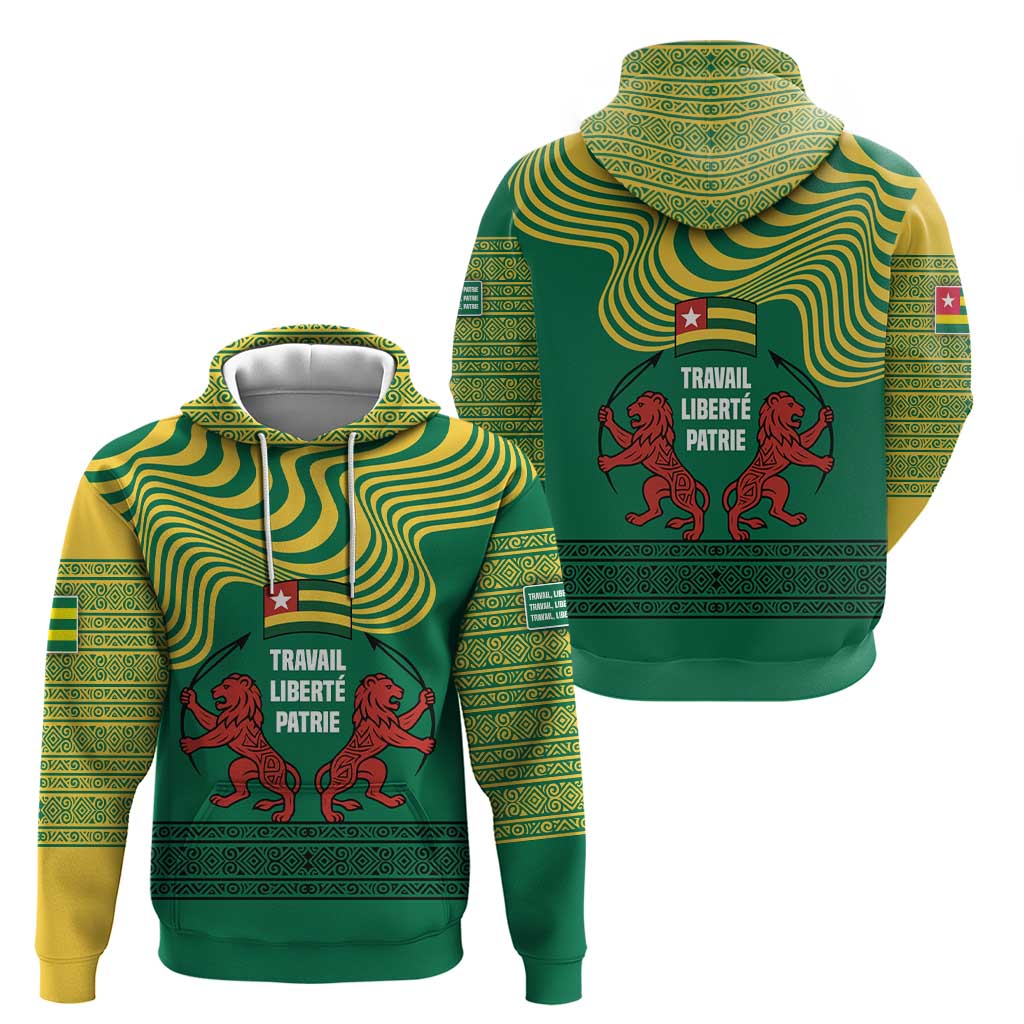 Togo Hoodie with Red Twin Lions and Travail Liberté Patrie Slogan