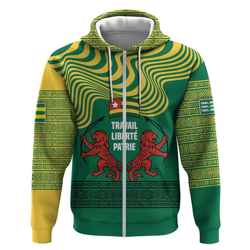 Togo Hoodie with Red Twin Lions and Travail Liberté Patrie Slogan