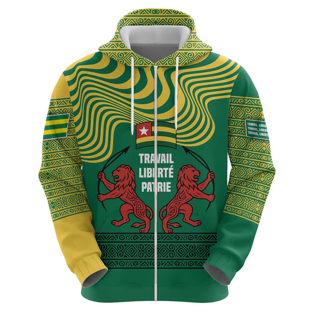 Togo Hoodie with Red Twin Lions and Travail Liberté Patrie Slogan