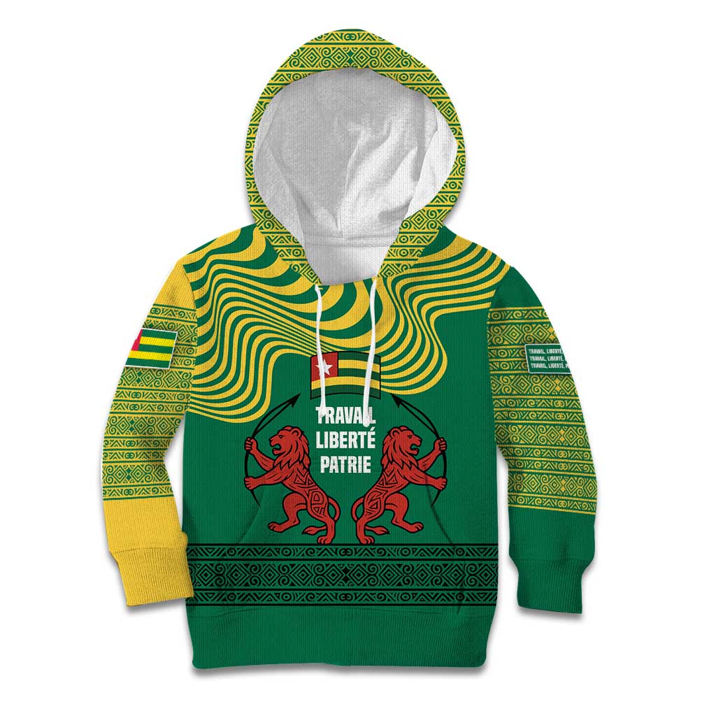 Togo Kid Hoodie with Red Twin Lions and Travail Liberté Patrie Slogan