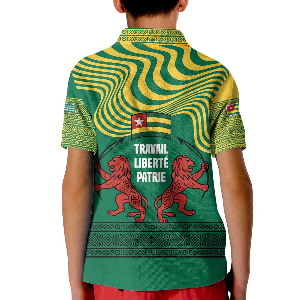 Togo Kid Polo Shirt with Red Twin Lions and Travail Liberté Patrie Slogan