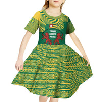 Togo Kid Short Sleeve Dress with Red Twin Lions and Travail Liberté Patrie Slogan