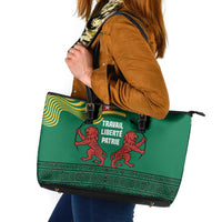 Togo Leather Tote Bag with Red Twin Lions and Travail Liberté Patrie Slogan
