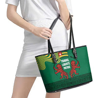Togo Leather Tote Bag with Red Twin Lions and Travail Liberté Patrie Slogan