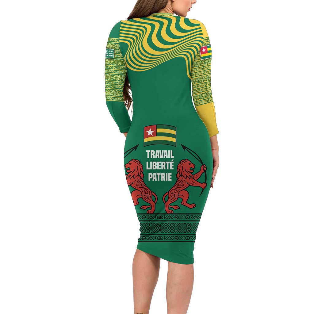 Togo Long Sleeve Bodycon Dress with Red Twin Lions and Travail Liberté Patrie Slogan