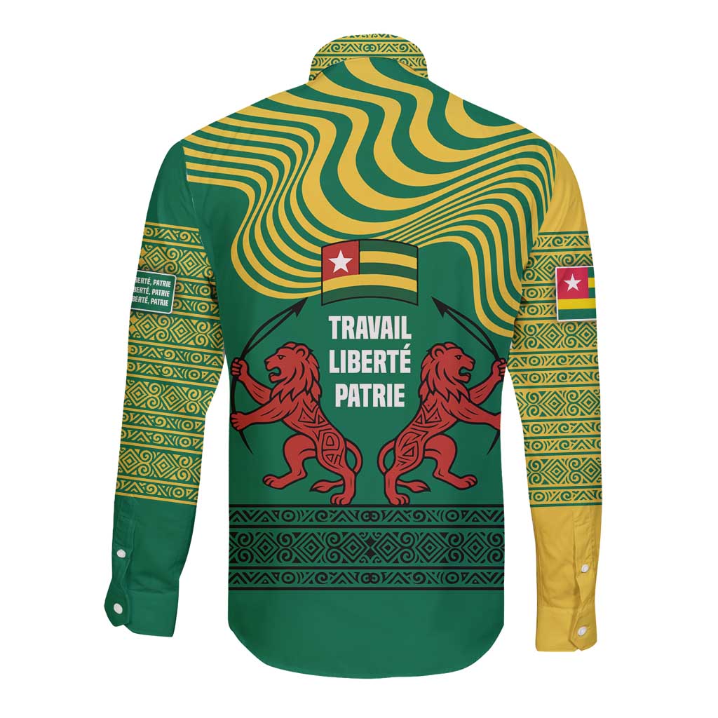 Togo Long Sleeve Button Shirt with Red Twin Lions and Travail Liberté Patrie Slogan
