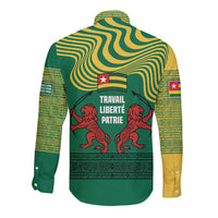Togo Long Sleeve Button Shirt with Red Twin Lions and Travail Liberté Patrie Slogan