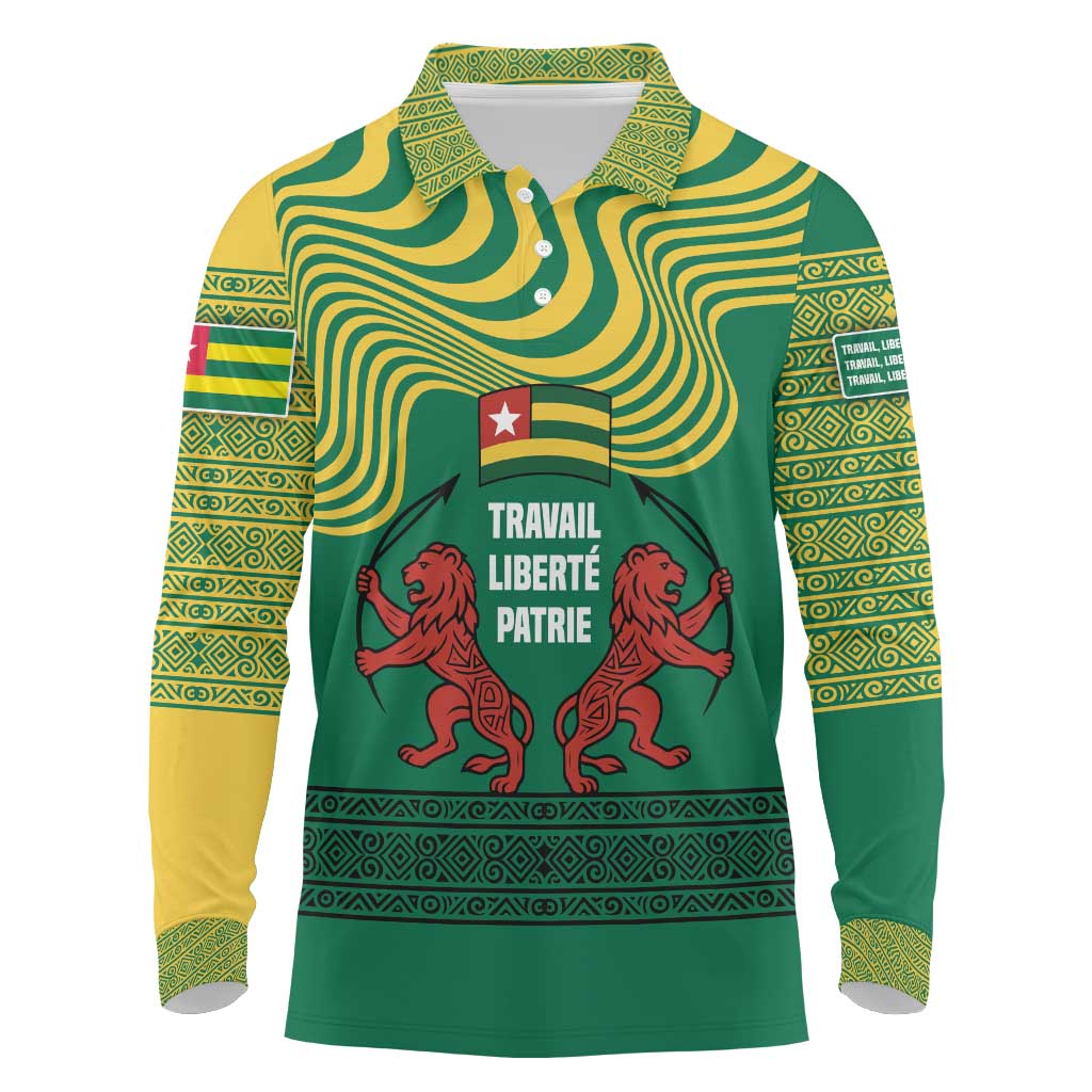 Togo Long Sleeve Polo Shirt with Red Twin Lions and Travail Liberté Patrie Slogan