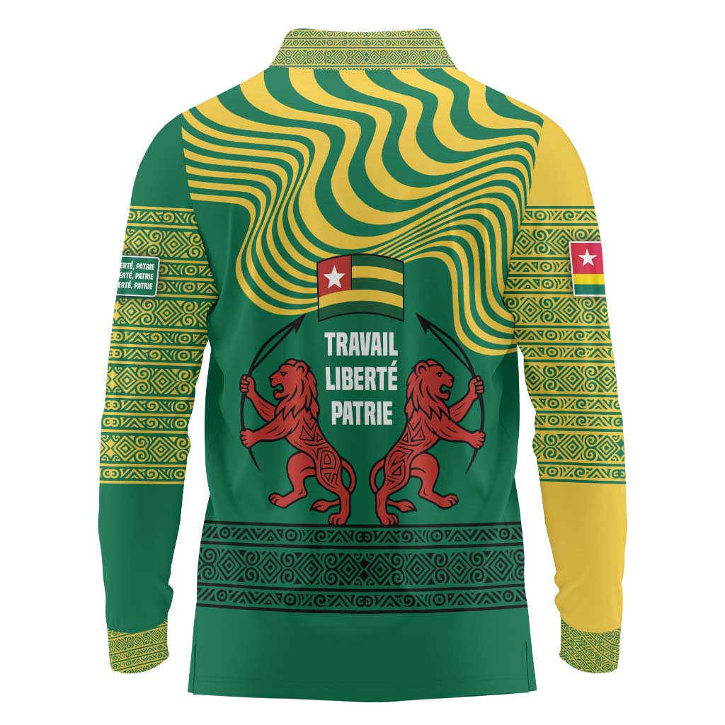 Togo Long Sleeve Polo Shirt with Red Twin Lions and Travail Liberté Patrie Slogan