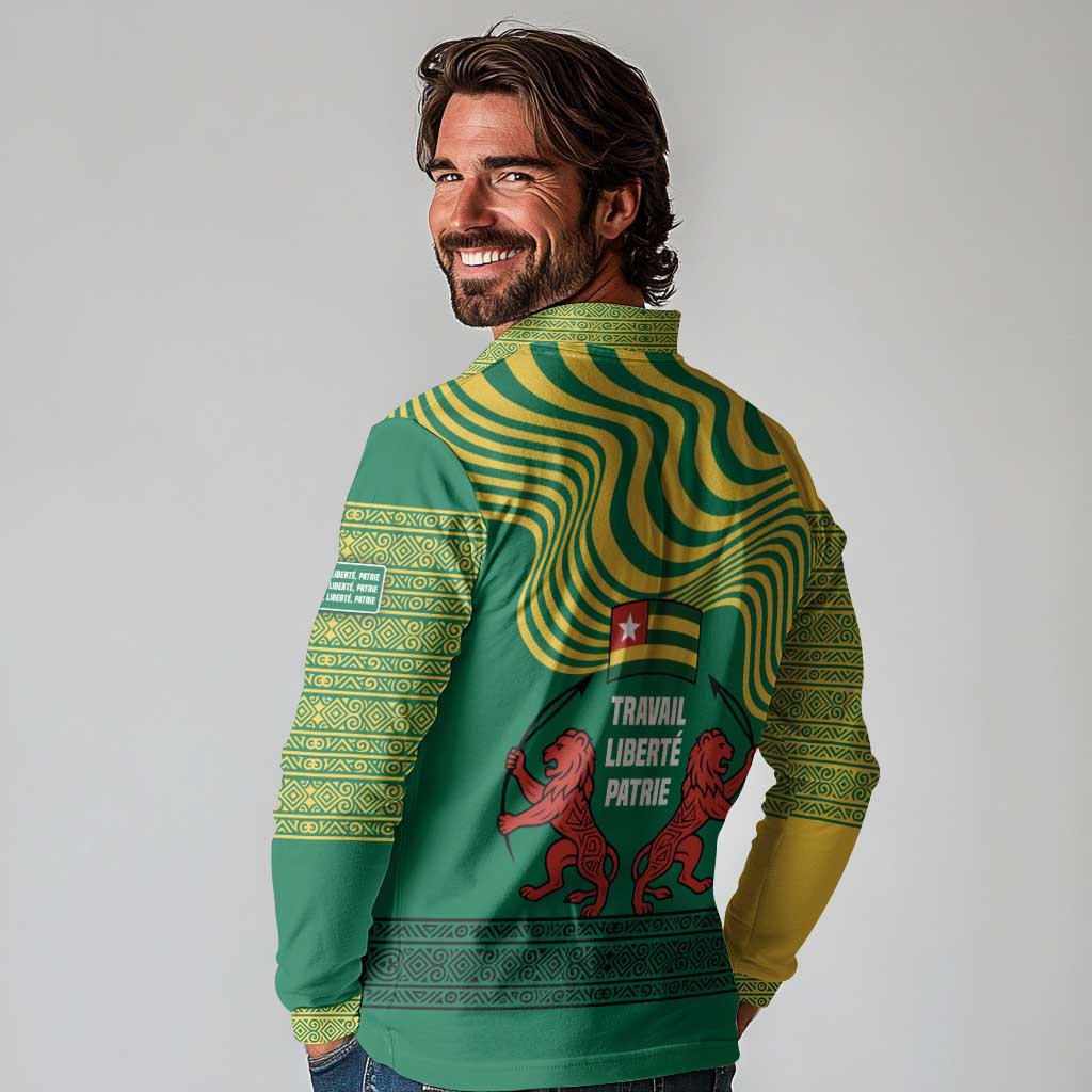 Togo Long Sleeve Polo Shirt with Red Twin Lions and Travail Liberté Patrie Slogan