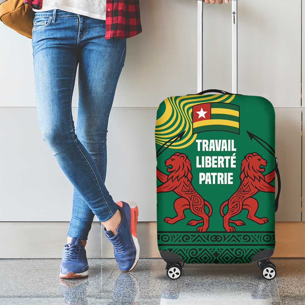 Togo Luggage Cover with Red Twin Lions and Travail Liberté Patrie Slogan
