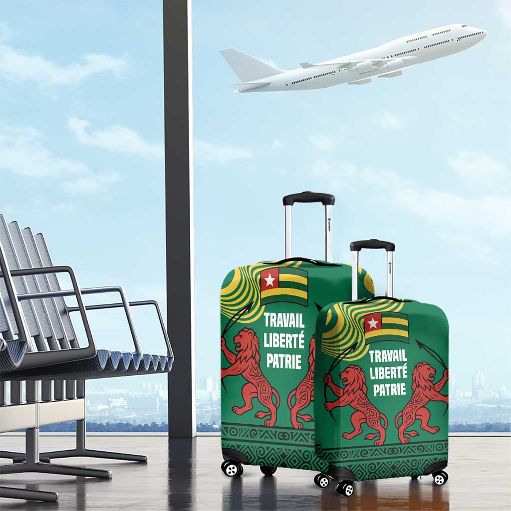 Togo Luggage Cover with Red Twin Lions and Travail Liberté Patrie Slogan