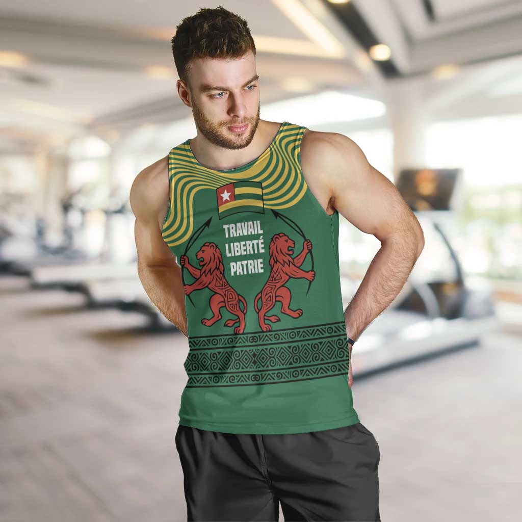 Togo Men Tank Top with Red Twin Lions and Travail Liberté Patrie Slogan
