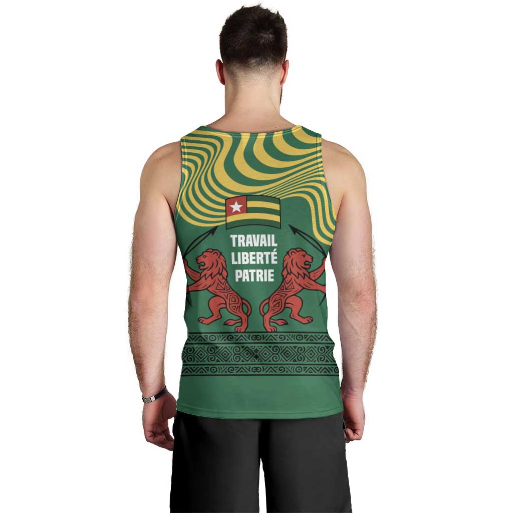Togo Men Tank Top with Red Twin Lions and Travail Liberté Patrie Slogan