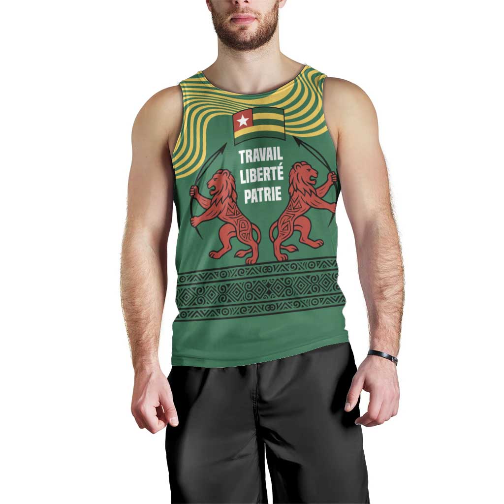 Togo Men Tank Top with Red Twin Lions and Travail Liberté Patrie Slogan