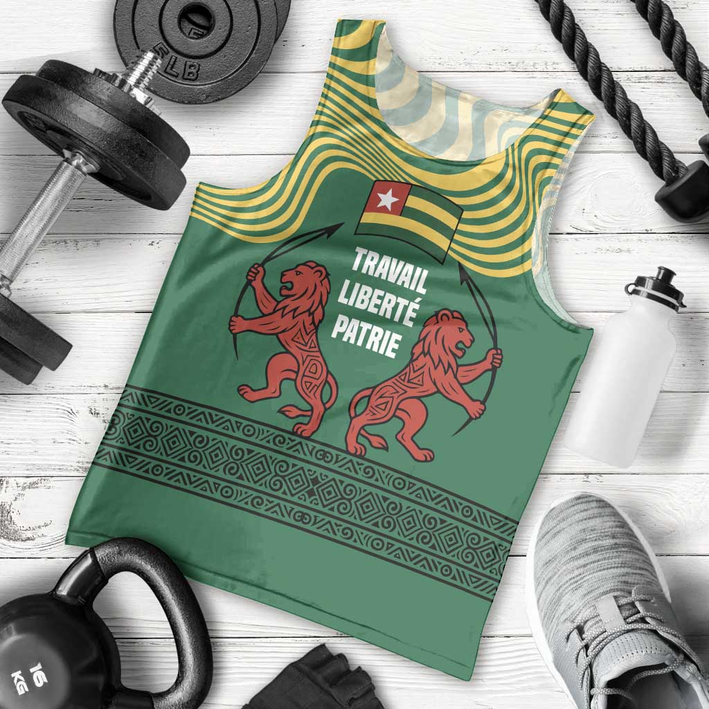 Togo Men Tank Top with Red Twin Lions and Travail Liberté Patrie Slogan