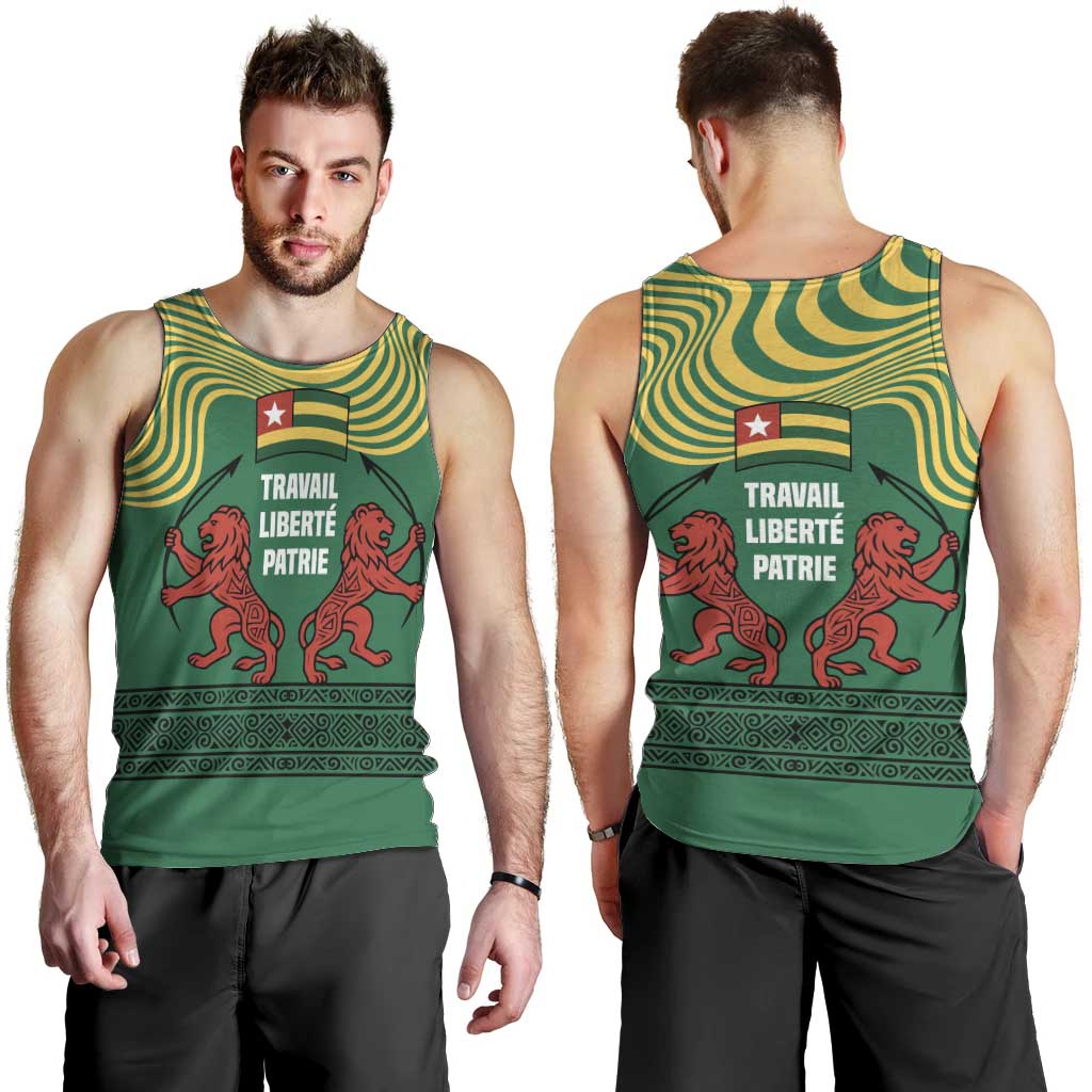 Togo Men Tank Top with Red Twin Lions and Travail Liberté Patrie Slogan