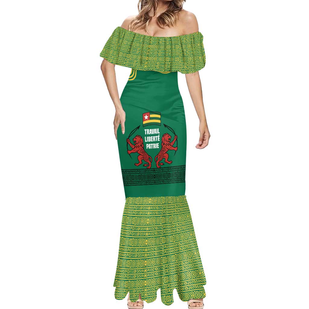 Togo Mermaid Dress with Red Twin Lions and Travail Liberté Patrie Slogan