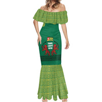 Togo Mermaid Dress with Red Twin Lions and Travail Liberté Patrie Slogan