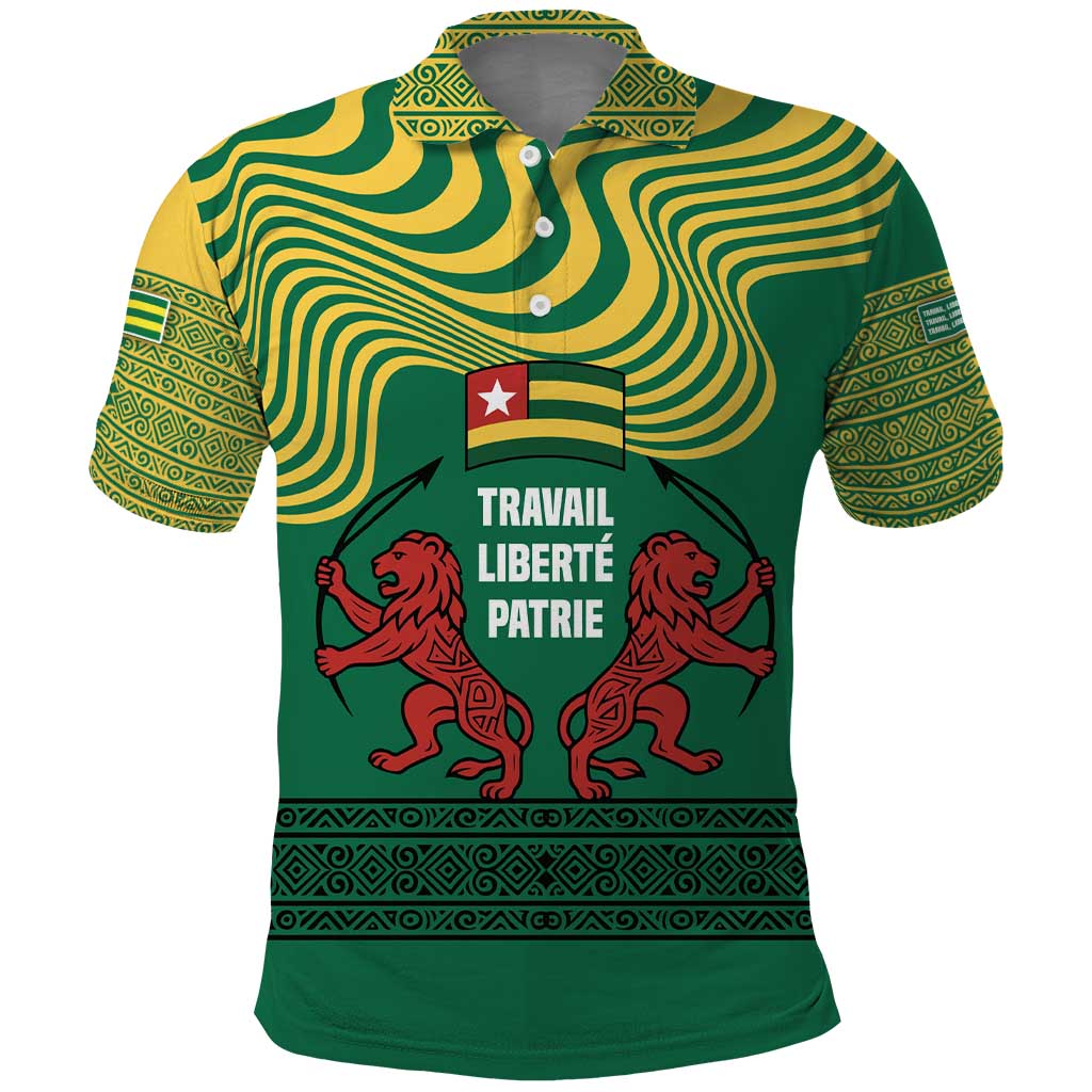 Togo Polo Shirt with Red Twin Lions and Travail Liberté Patrie Slogan