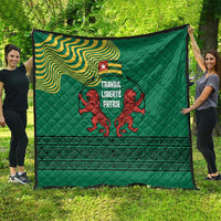 Togo Quilt with Red Twin Lions and Travail Liberté Patrie Slogan