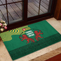 Togo Rubber Doormat with Red Twin Lions and Travail Liberté Patrie Slogan