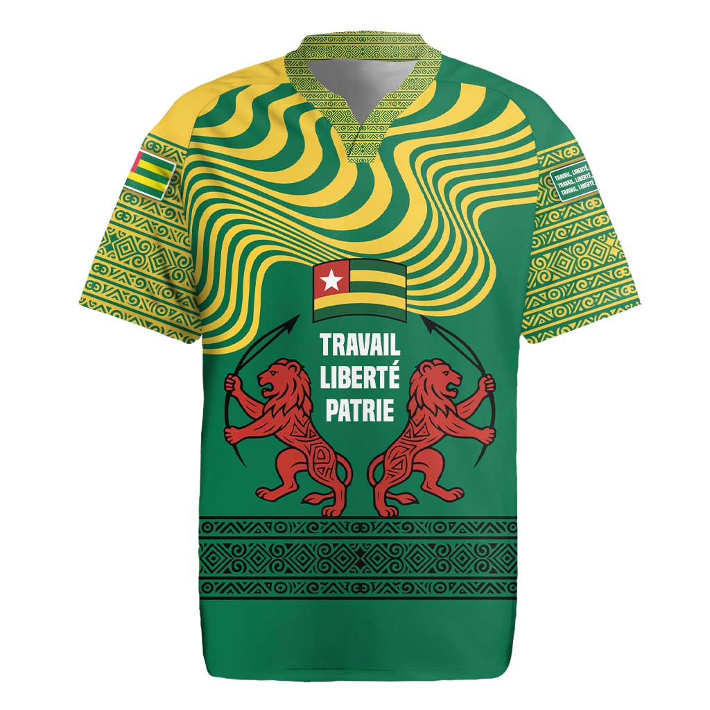 Togo Rugby Jersey with Red Twin Lions and Travail Liberté Patrie Slogan