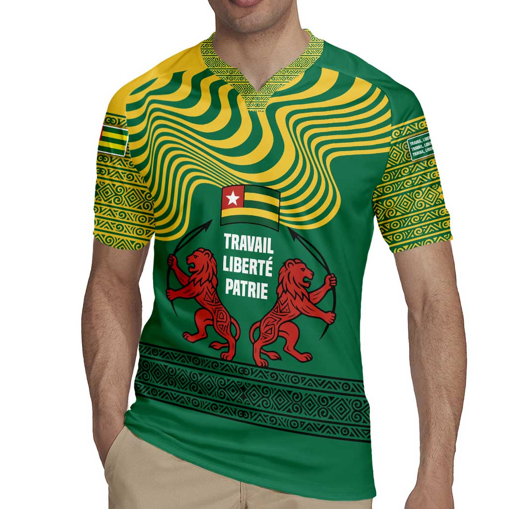 Togo Rugby Jersey with Red Twin Lions and Travail Liberté Patrie Slogan