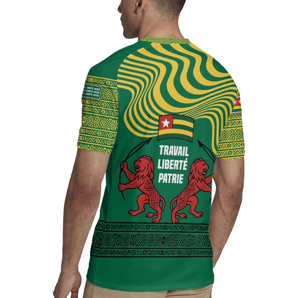 Togo Rugby Jersey with Red Twin Lions and Travail Liberté Patrie Slogan
