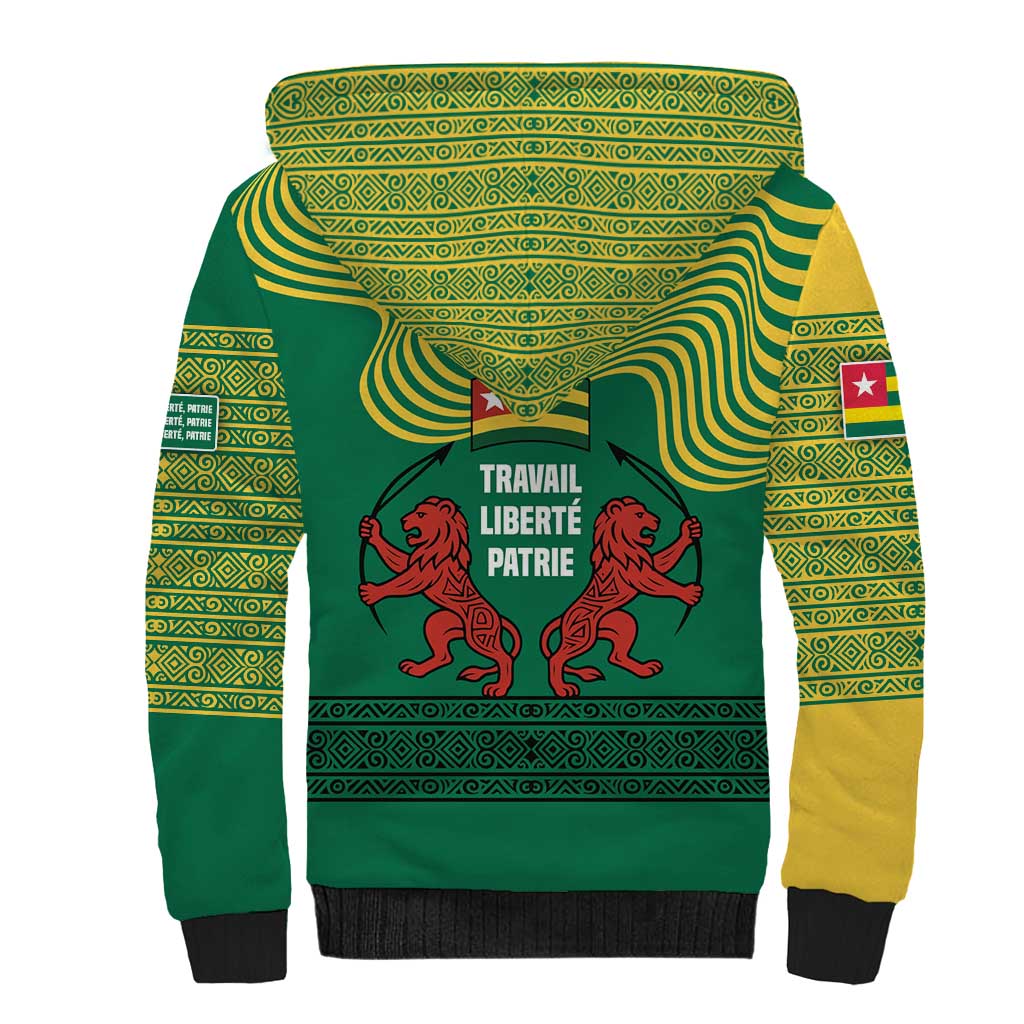 Togo Sherpa Hoodie with Red Twin Lions and Travail Liberté Patrie Slogan