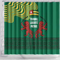Togo Shower Curtain with Red Twin Lions and Travail Liberté Patrie Slogan