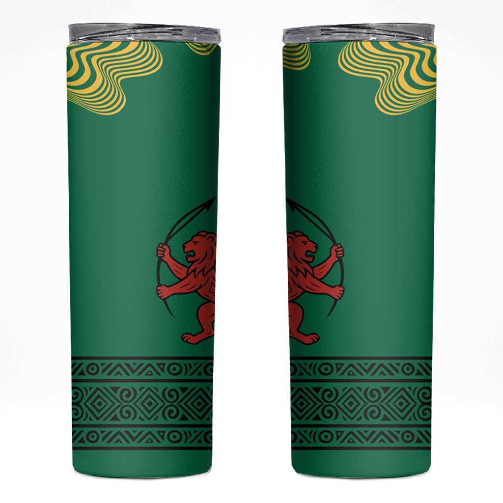 Togo Skinny Tumbler with Red Twin Lions and Travail Liberté Patrie Slogan
