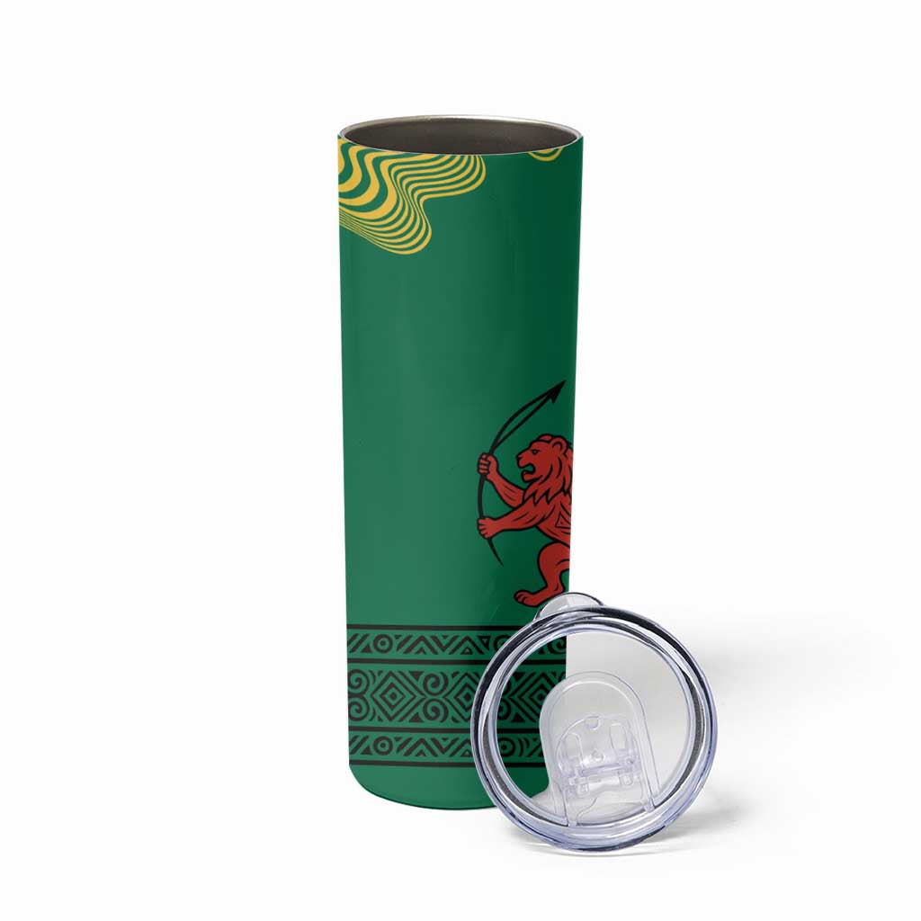 Togo Skinny Tumbler with Red Twin Lions and Travail Liberté Patrie Slogan