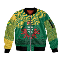Togo Sleeve Zip Bomber Jacket with Red Twin Lions and Travail Liberté Patrie Slogan