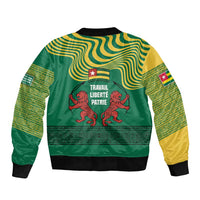 Togo Sleeve Zip Bomber Jacket with Red Twin Lions and Travail Liberté Patrie Slogan