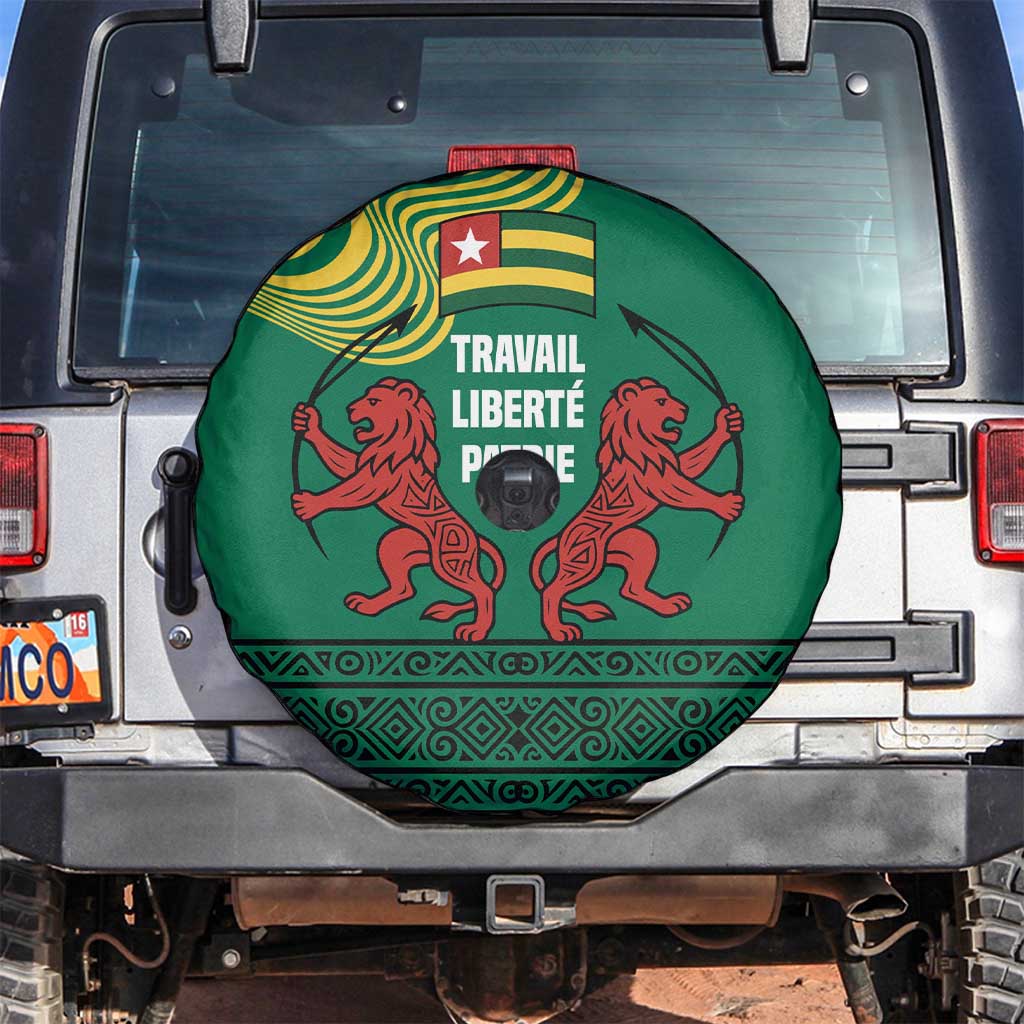 Togo Spare Tire Cover with Red Twin Lions and Travail Liberté Patrie Slogan