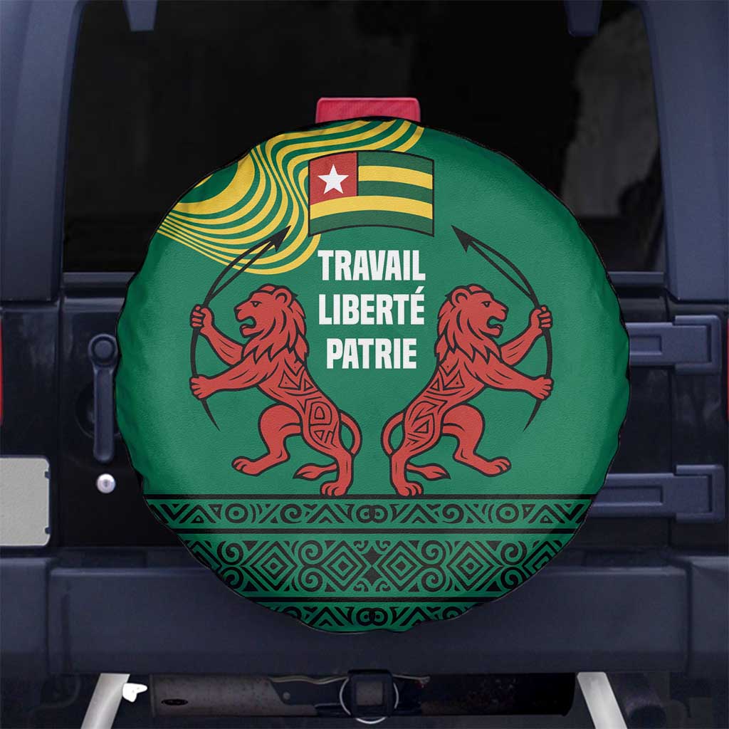 Togo Spare Tire Cover with Red Twin Lions and Travail Liberté Patrie Slogan