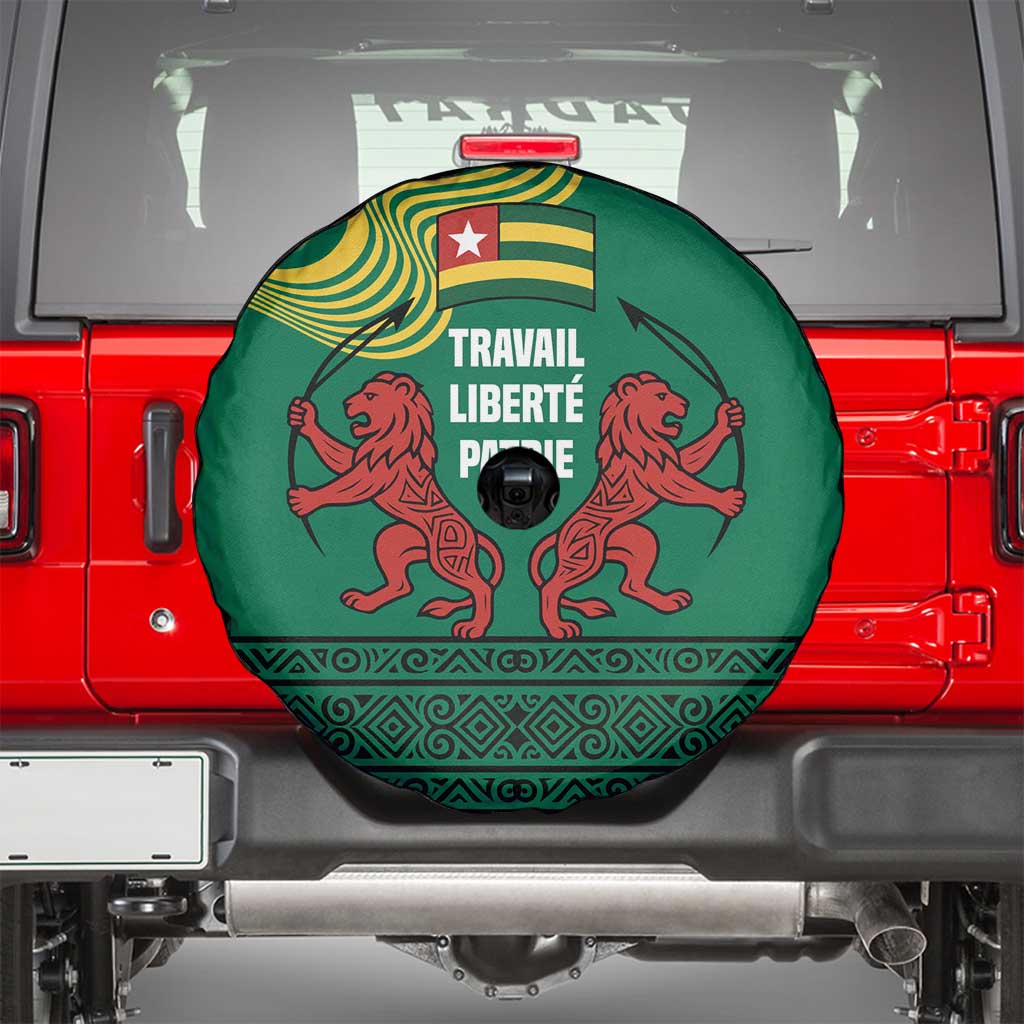 Togo Spare Tire Cover with Red Twin Lions and Travail Liberté Patrie Slogan