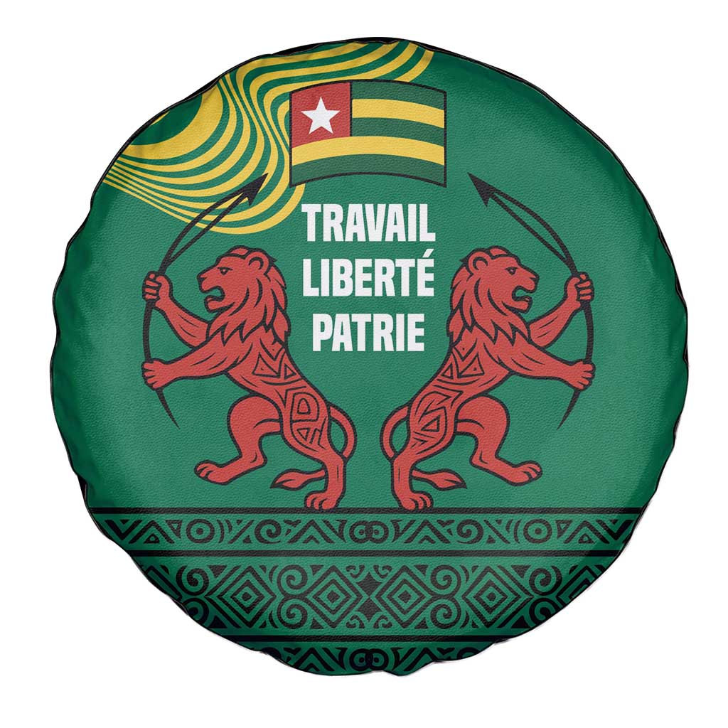 Togo Spare Tire Cover with Red Twin Lions and Travail Liberté Patrie Slogan