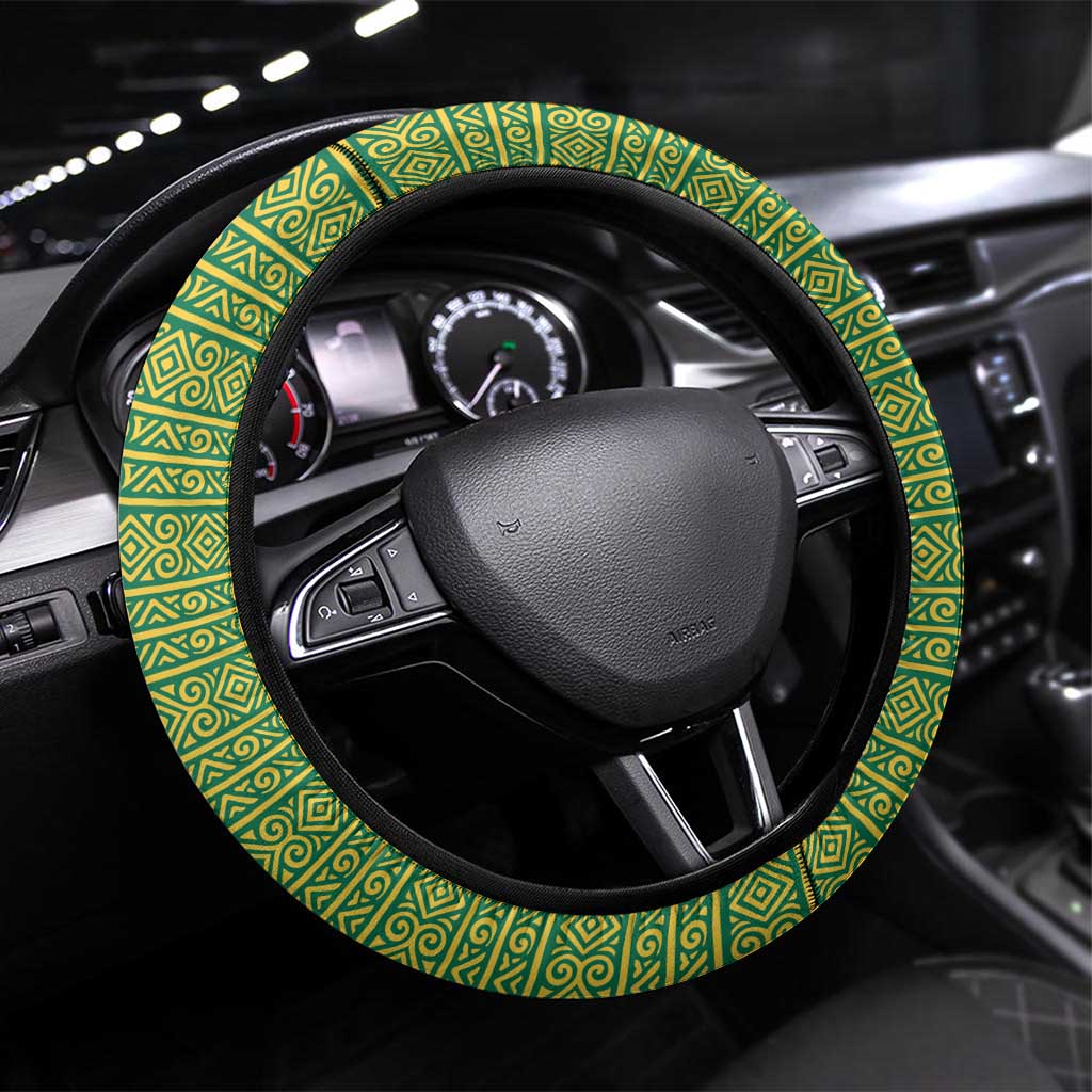 Togo Steering Wheel Cover with Red Twin Lions and Travail Liberté Patrie Slogan