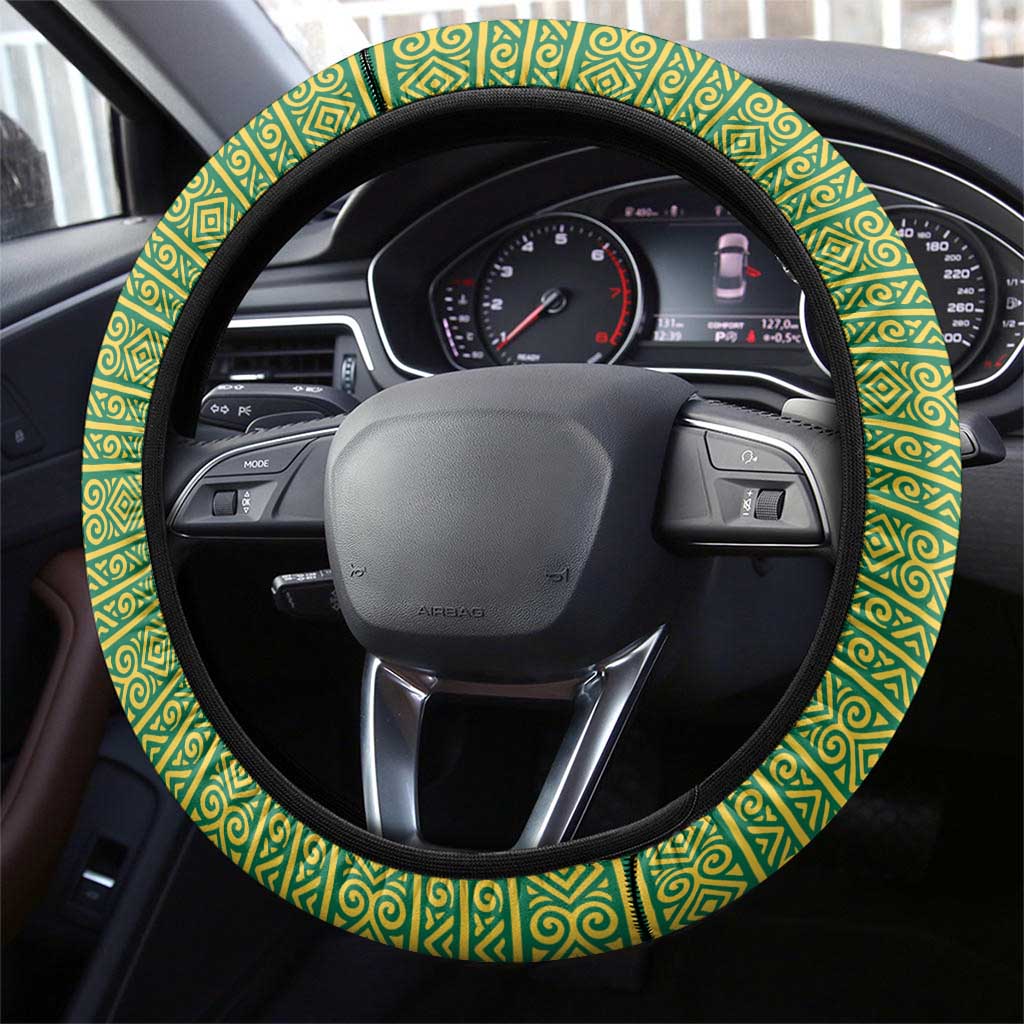 Togo Steering Wheel Cover with Red Twin Lions and Travail Liberté Patrie Slogan