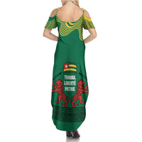 Togo Summer Maxi Dress with Red Twin Lions and Travail Liberté Patrie Slogan