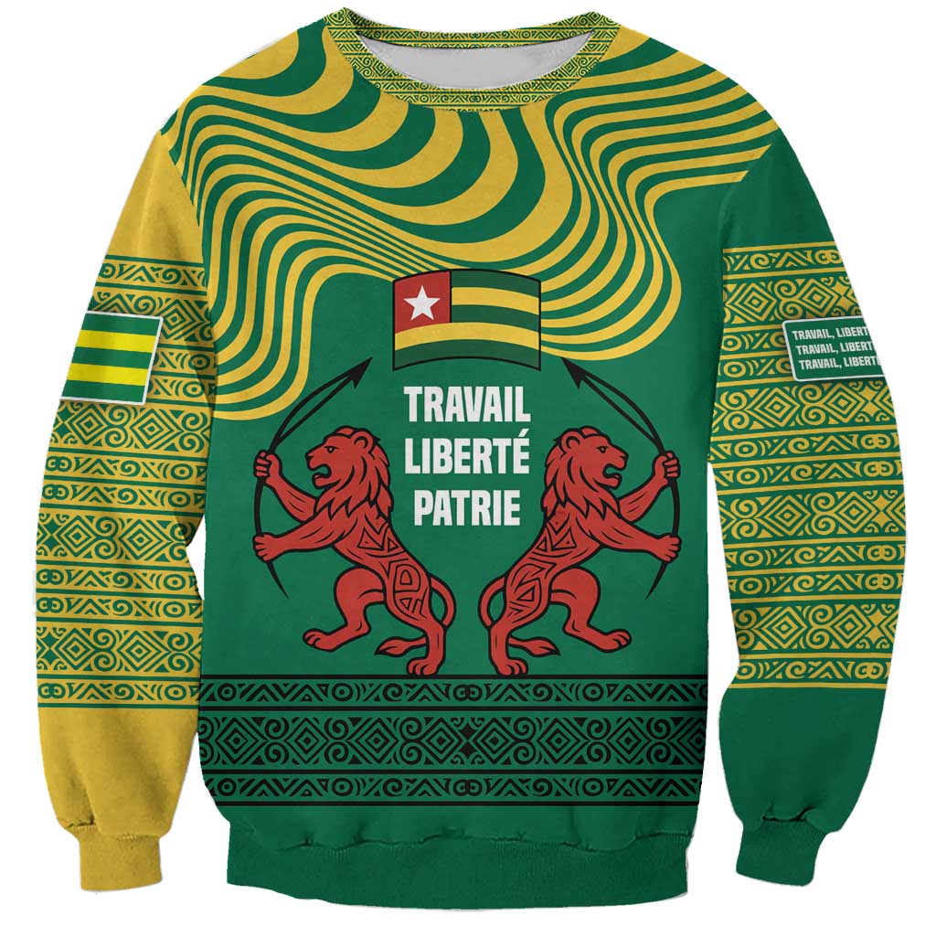 Togo Sweatshirt with Red Twin Lions and Travail Liberté Patrie Slogan