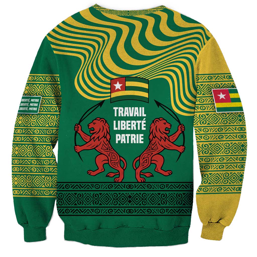 Togo Sweatshirt with Red Twin Lions and Travail Liberté Patrie Slogan